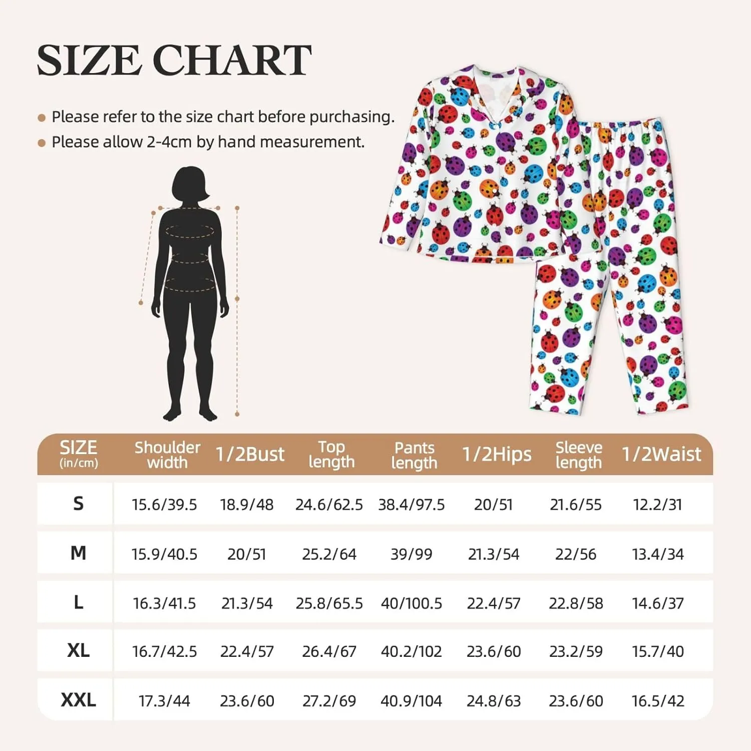 Ladybug Pajamas Long Sleeve Pajama Set Women Button Down Cardigan Pj Set Home Clothes Shirt Soft Comfy Tops Bottoms