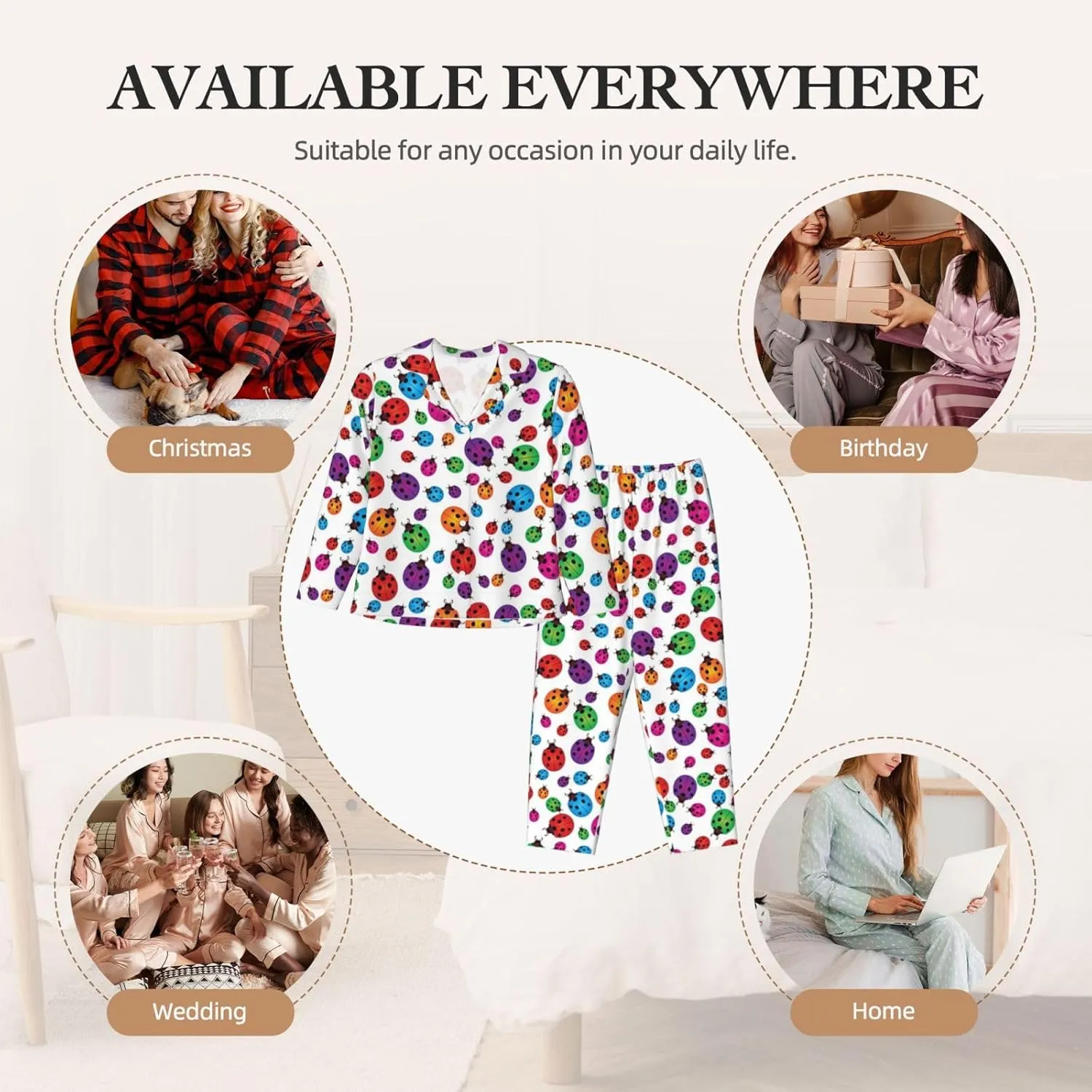 Ladybug Pajamas Long Sleeve Pajama Set Women Button Down Cardigan Pj Set Home Clothes Shirt Soft Comfy Tops Bottoms