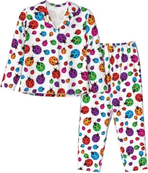 Ladybug Pajamas Long Sleeve Pajama Set Women Button Down Cardigan Pj Set Home Clothes Shirt Soft Comfy Tops Bottoms