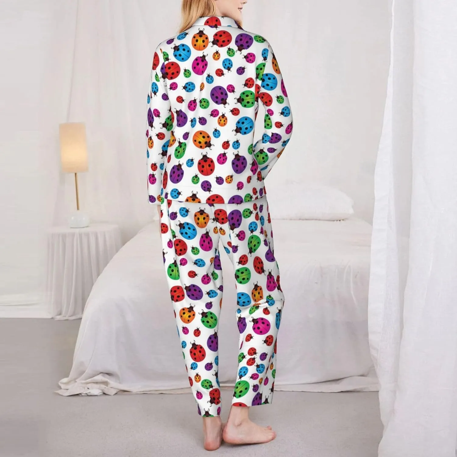Ladybug Pajamas Long Sleeve Pajama Set Women Button Down Cardigan Pj Set Home Clothes Shirt Soft Comfy Tops Bottoms