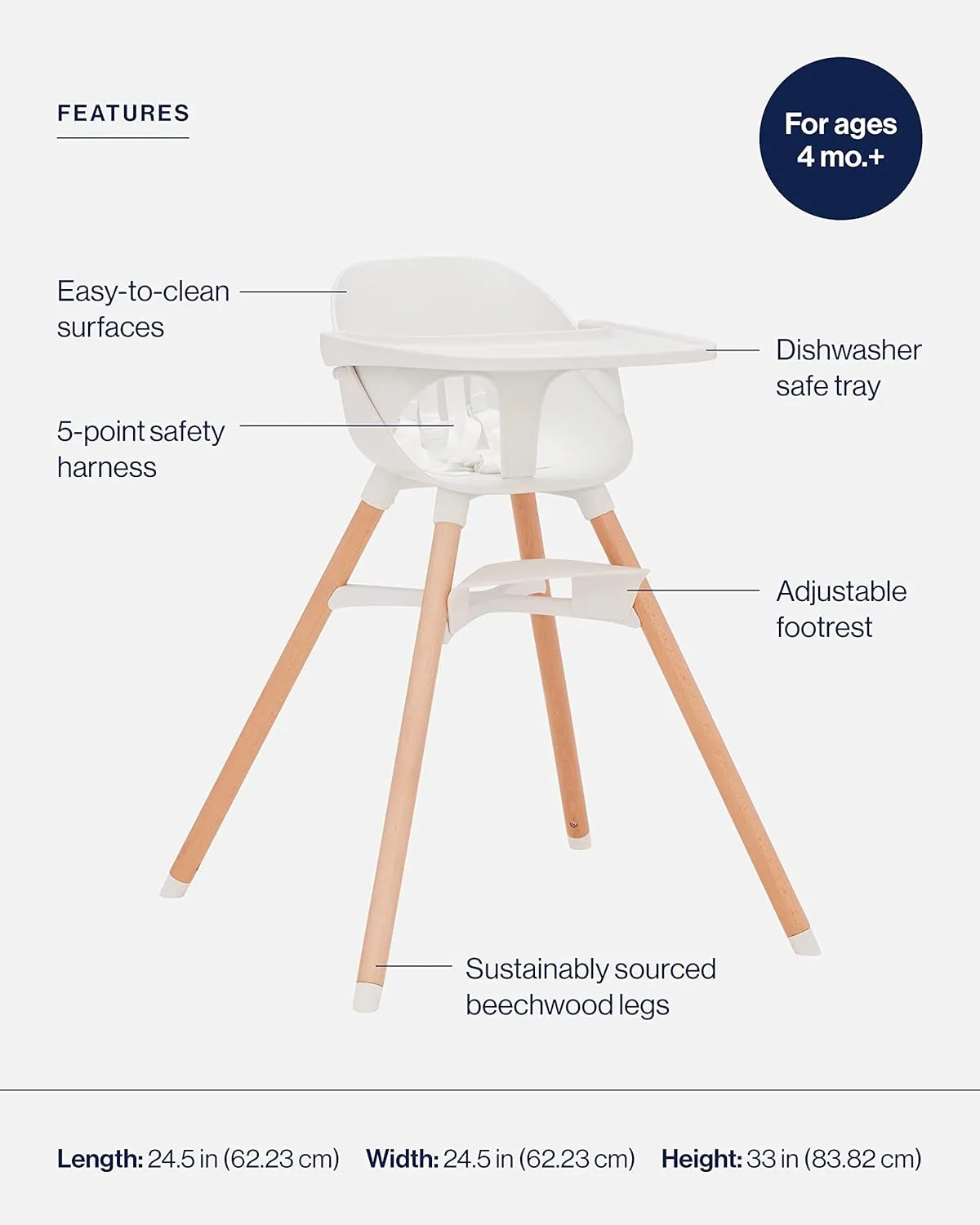 Lalo The Chair Convertible 3-in-1 High Chair for Babies & Toddlers, Dishwasher Safe Tray, Adjustable Footrest, Coconut