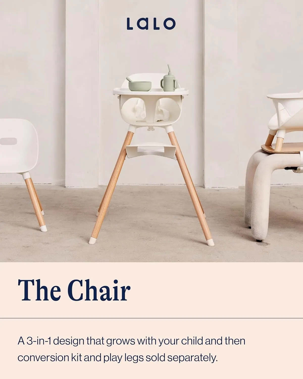 Lalo The Chair Convertible 3-in-1 High Chair for Babies & Toddlers, Dishwasher Safe Tray, Adjustable Footrest, Licorice