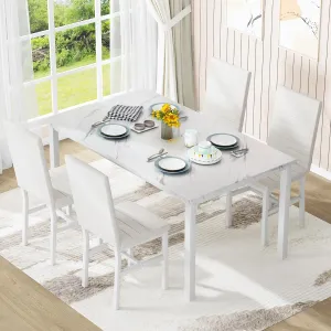 Lamerge Dining Table Set for 4, Marble Kitchen Table and Chairs for 4, Comfortable PU Leather Chairs,Dining RoomTable Set for Small Space,Living Room, Breakfast Nook,White White
