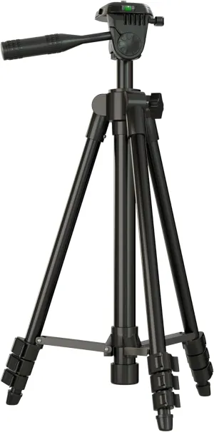 Laser Level Tripod Phone Stand: 51-Inch 130cm Aluminum Lightweight Tripod with 1/4" Screw Mount and Bubble Level for Rotary and Line Lasers Measuring Tools, Carry Bag Included | Matte Black