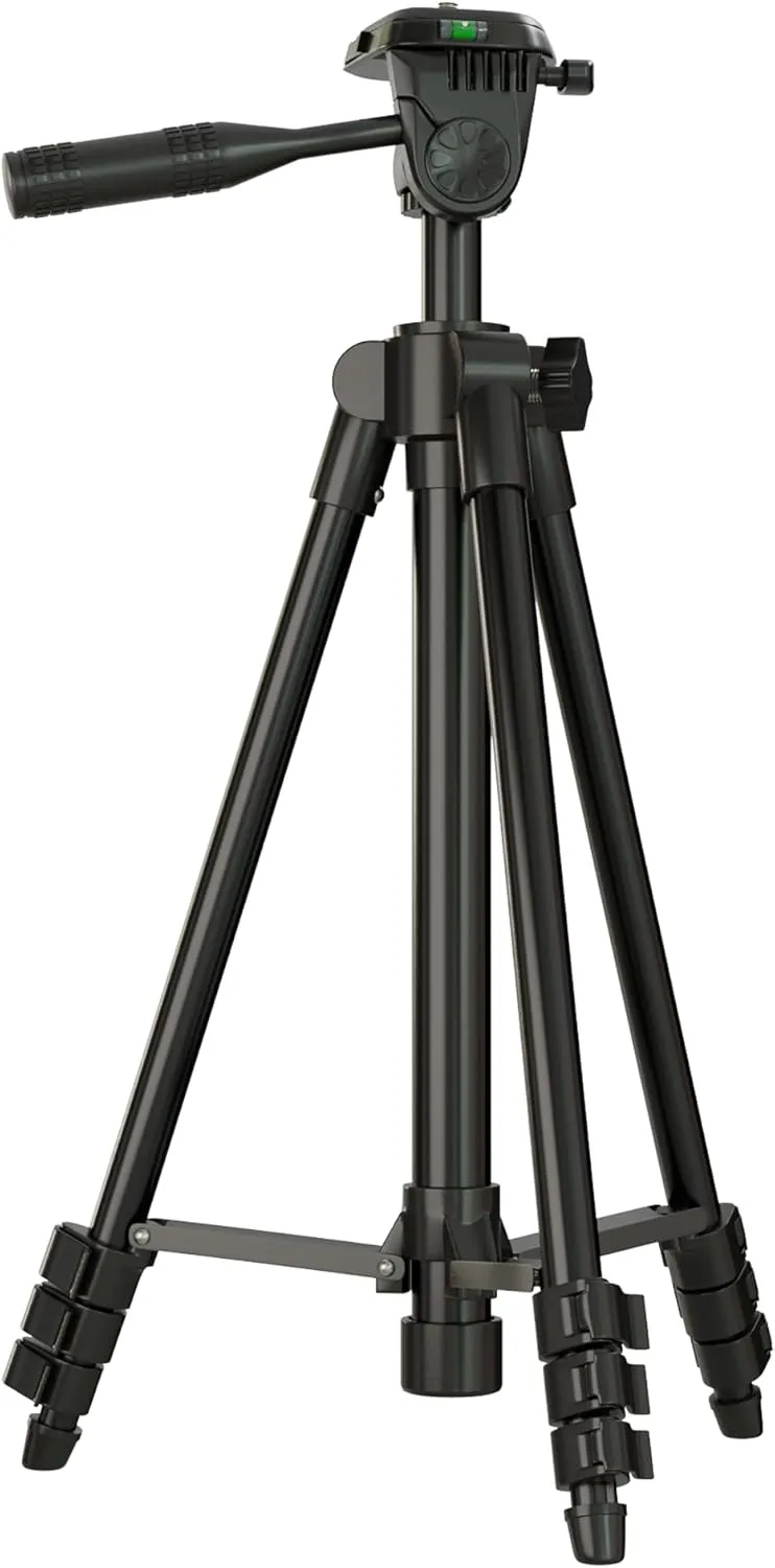 Laser Level Tripod Phone Stand: 51-Inch 130cm Aluminum Lightweight Tripod with 1/4" Screw Mount and Bubble Level for Rotary and Line Lasers Measuring Tools, Carry Bag Included | Matte Black