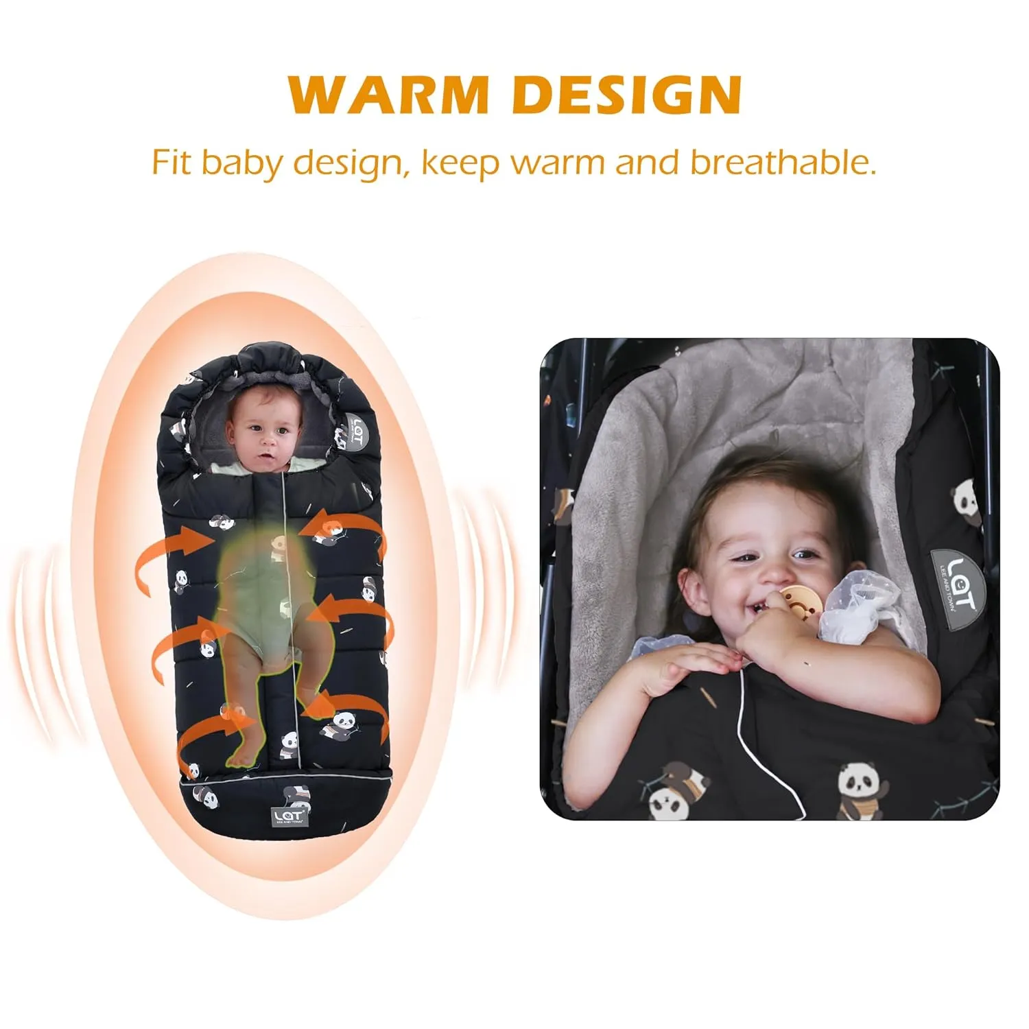LAT Baby Warm Bunting Bag Universal,Stroller Sleeping Bag Cold Weather,Waterproof Toddler Footmuff(Basic,Black Panda)
