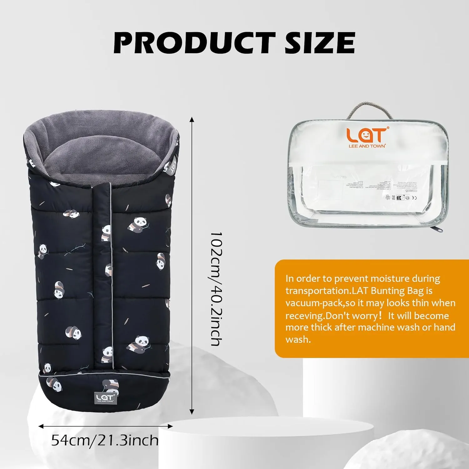 LAT Baby Warm Bunting Bag Universal,Stroller Sleeping Bag Cold Weather,Waterproof Toddler Footmuff(Basic,Black Panda)