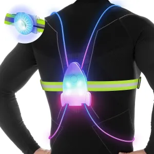 LED Reflective Running Vest with Front Light,Running Lights for Runners,Reflective Running Gear for Men/Women Running,Cycling or Walking, High Visibility Warning LED Lights（Rocket-Shaped）