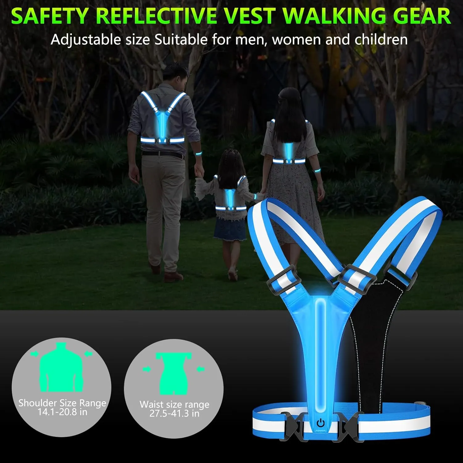 LED Reflective Running Vest with Wristband, Tpye-C Rechargeable Light Up Running Vest for Women Men, Running Lights for Runner, Safety Gear for Walking, Running, Cycling