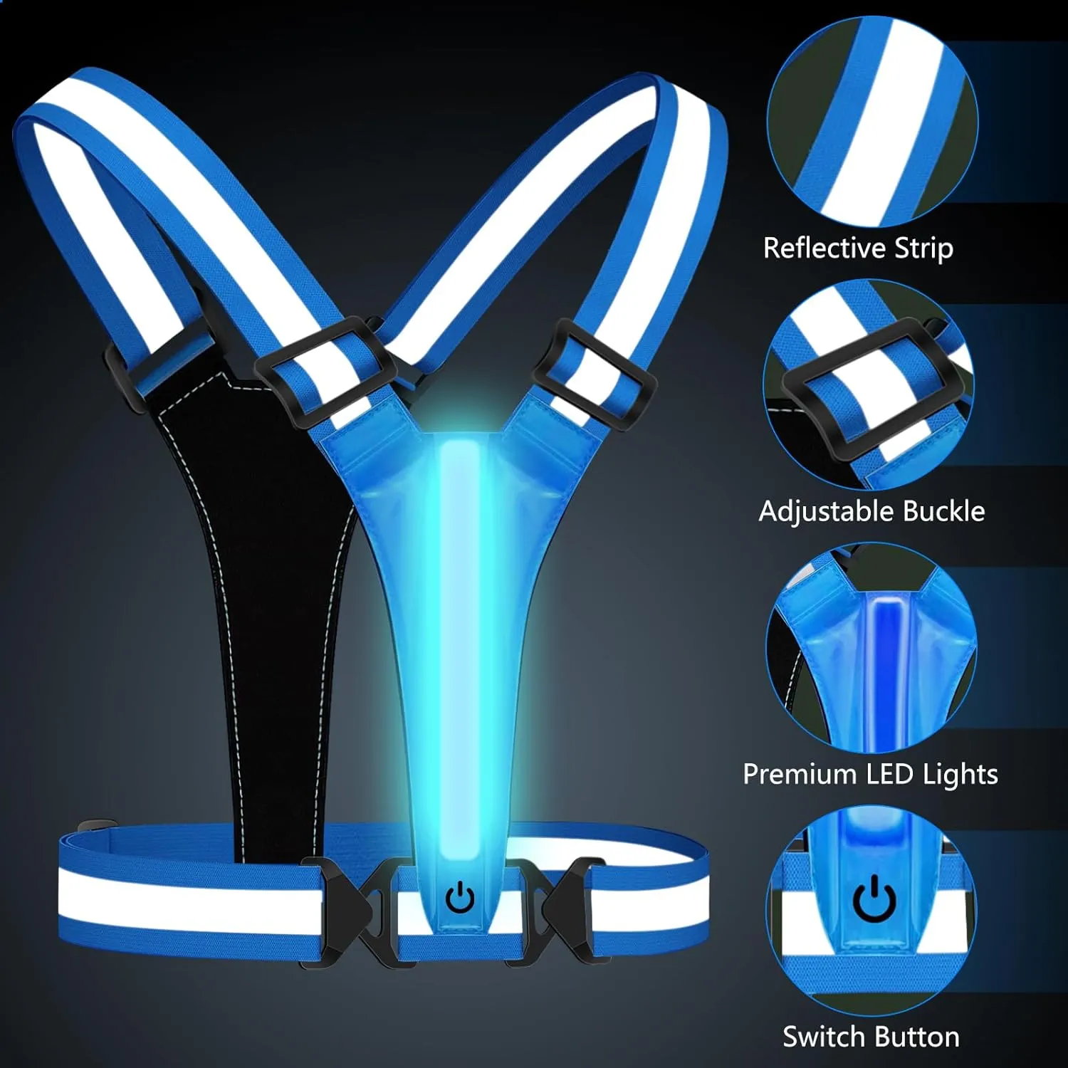 LED Reflective Running Vest with Wristband, Tpye-C Rechargeable Light Up Running Vest for Women Men, Running Lights for Runner, Safety Gear for Walking, Running, Cycling