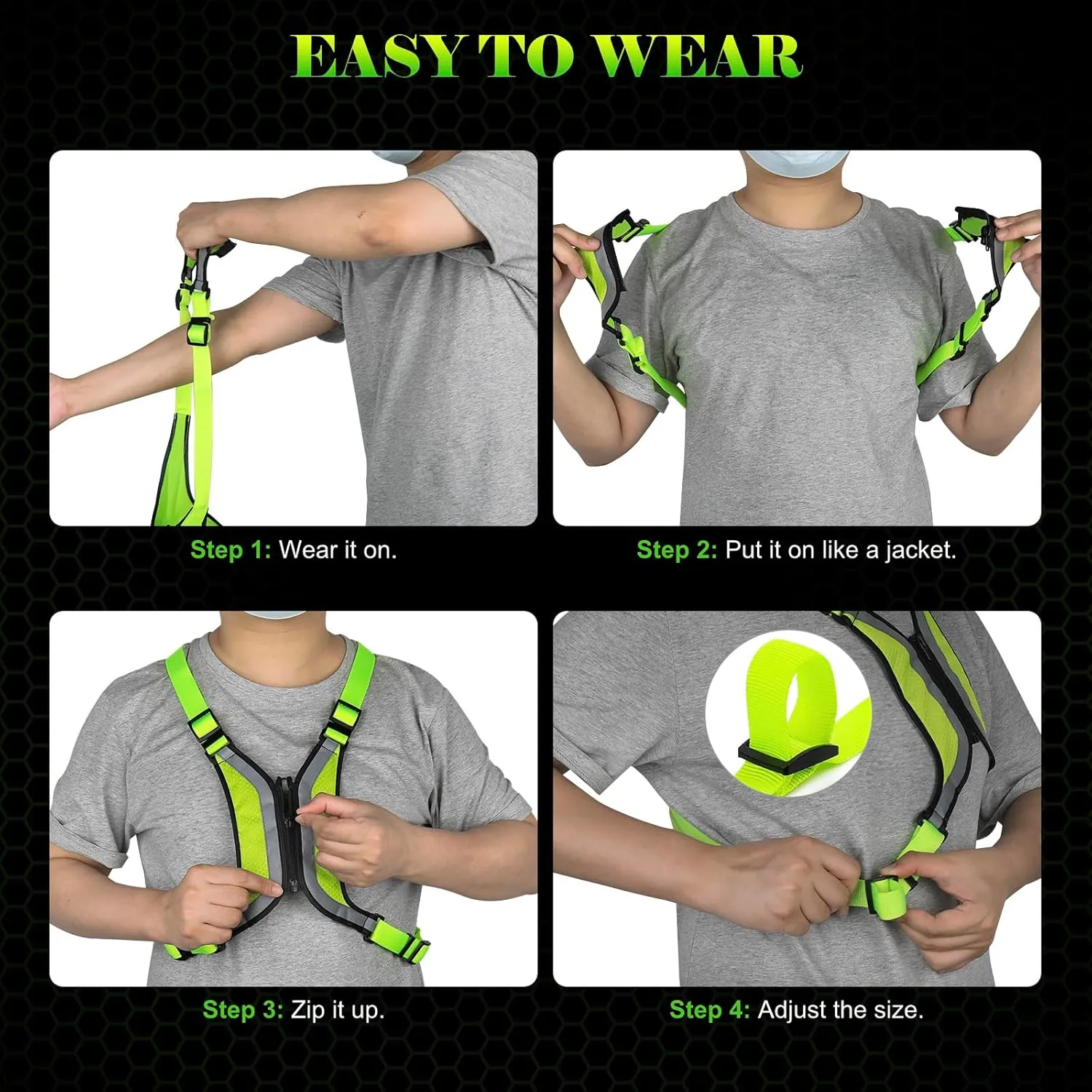 LED Reflective Vest, Light Up Running Vest, Rechargeable Reflective Running Gear for Walking Running Cycling at Night, Adjustable for Men Women