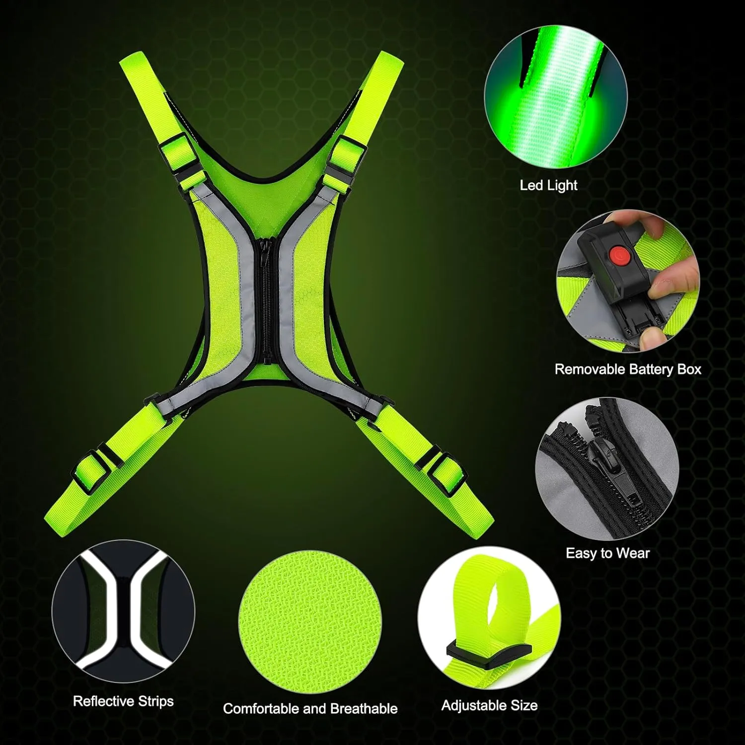 LED Reflective Vest, Light Up Running Vest, Rechargeable Reflective Running Gear for Walking Running Cycling at Night, Adjustable for Men Women