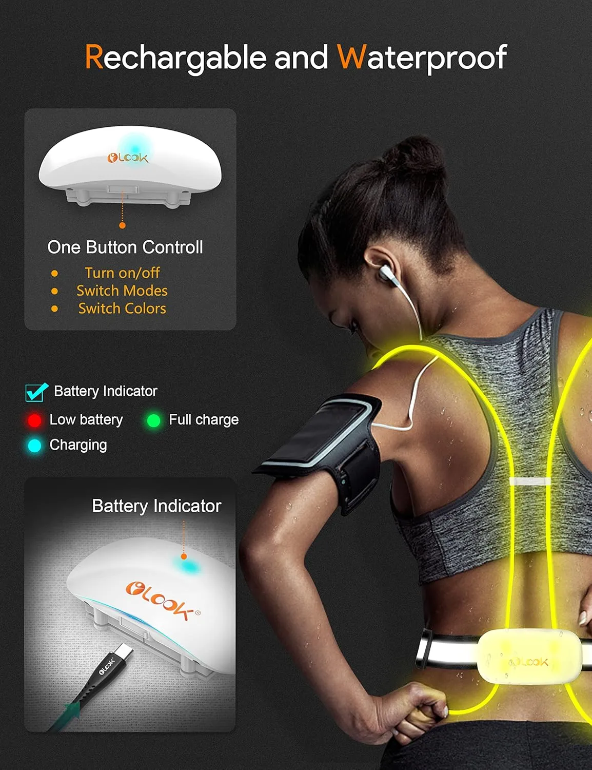 LED Running Light Vest Multicolor Light Up Vest Rechargeable Reflective Safety Gear High Visibility for Night Running