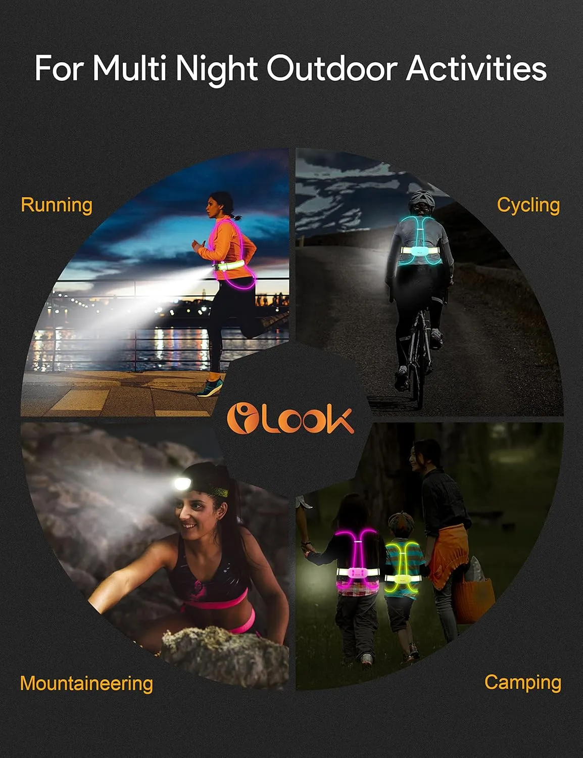 LED Running Light Vest Multicolor Light Up Vest Rechargeable Reflective Safety Gear High Visibility for Night Running