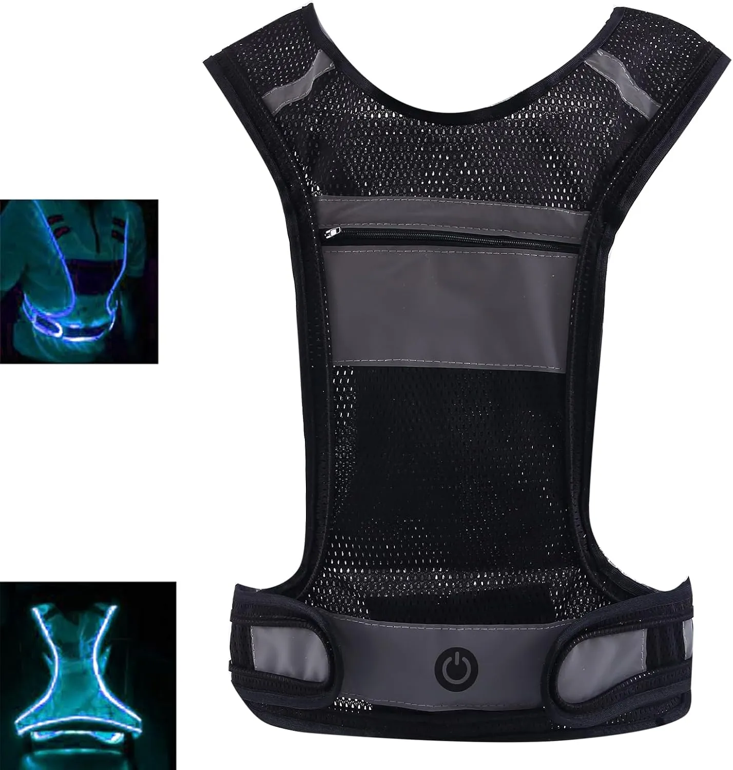 LED Safety Reflective Vest, USB Rechargeable Running Reflector Gear with Storage Pocket, Adjustable Vest