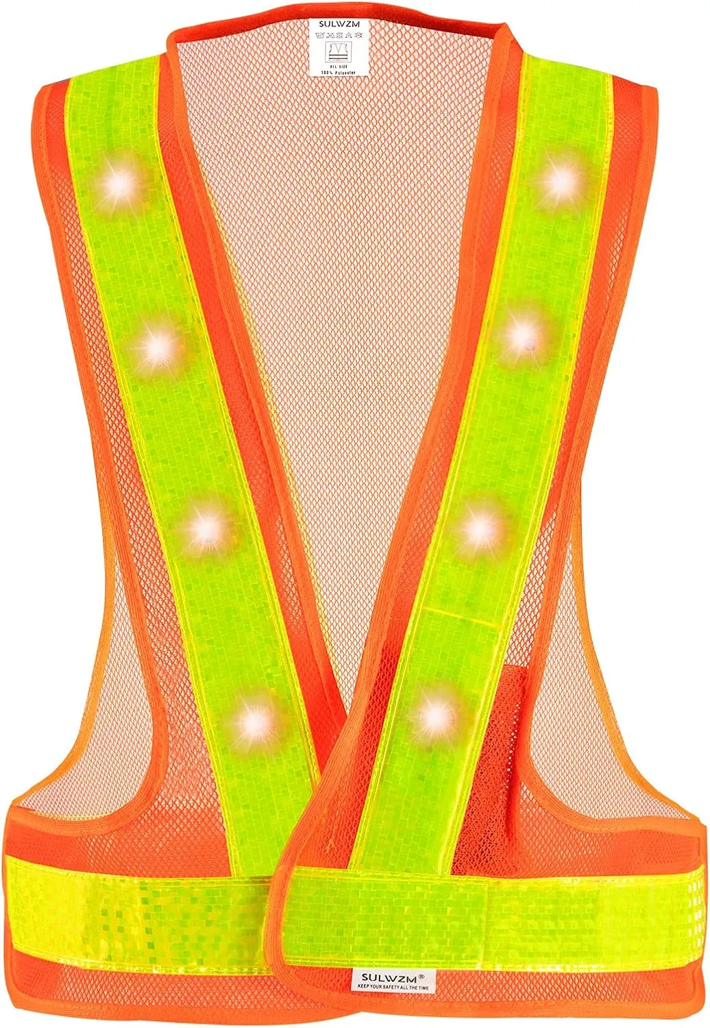 LED Safety Vest, 16 Lights with 3 Modes, High Visibility Reflective Running Vest(Orange, Free Size)