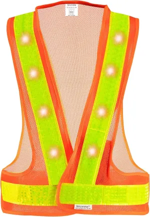 LED Safety Vest, 16 Lights with 3 Modes, High Visibility Reflective Running Vest(Orange, Free Size)