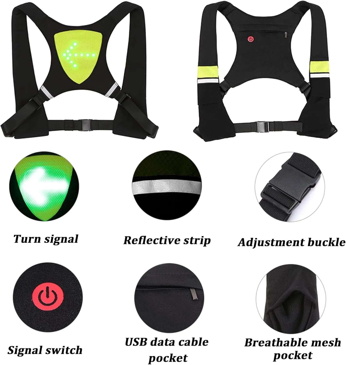 LED Turn Signal Vest USB Charging Safety Bike Pack High Visibility Direction Indicator Cycling Vest Gear