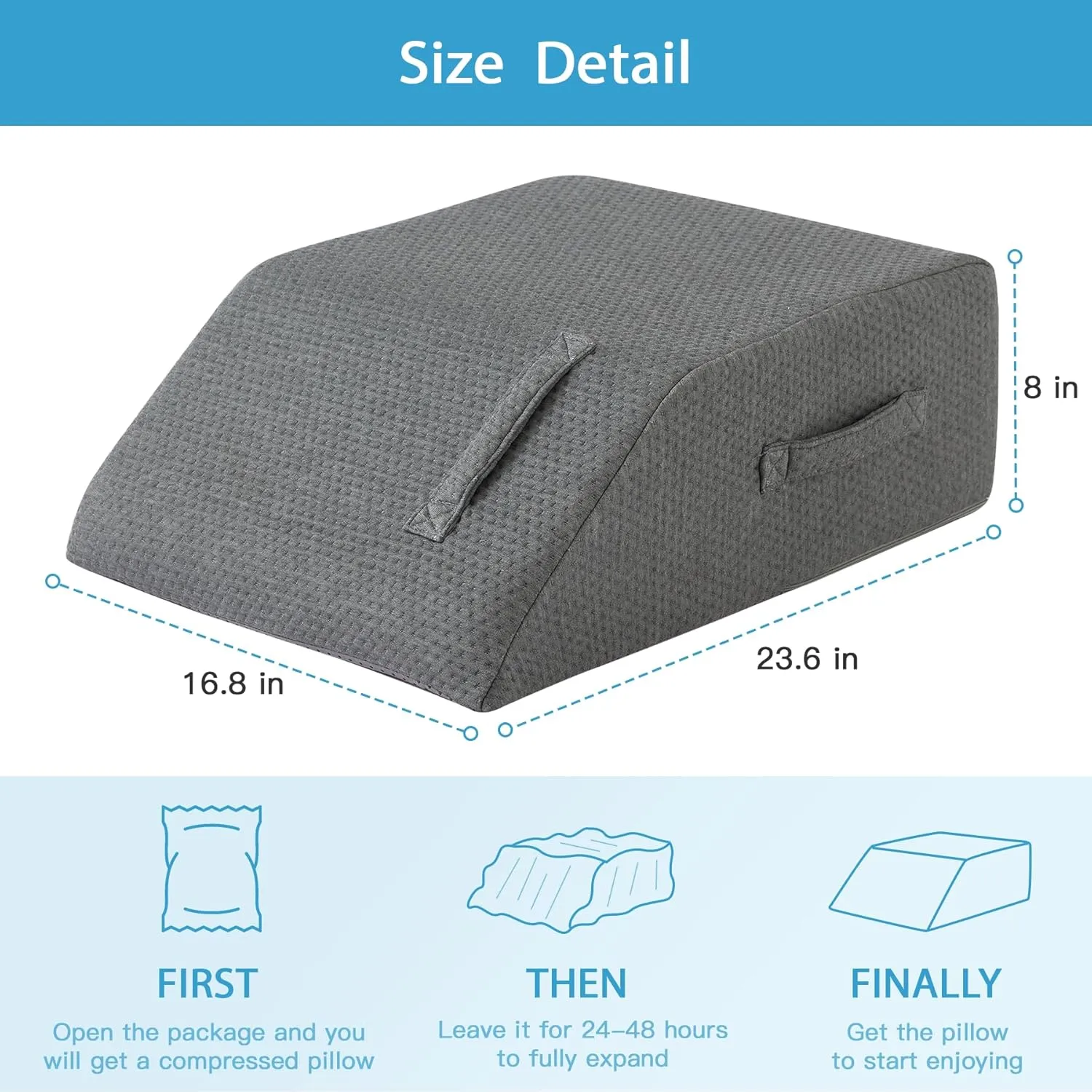 Leg Pillow Elevation Blood Circulation, Leg Wedge for Elevation for Swelling, Leg Elevating Pillow for After Surgery, Memory Foam Foot Knee Pillow for Back Sleeping 23.6×16.8×8 Inch Dark Grey