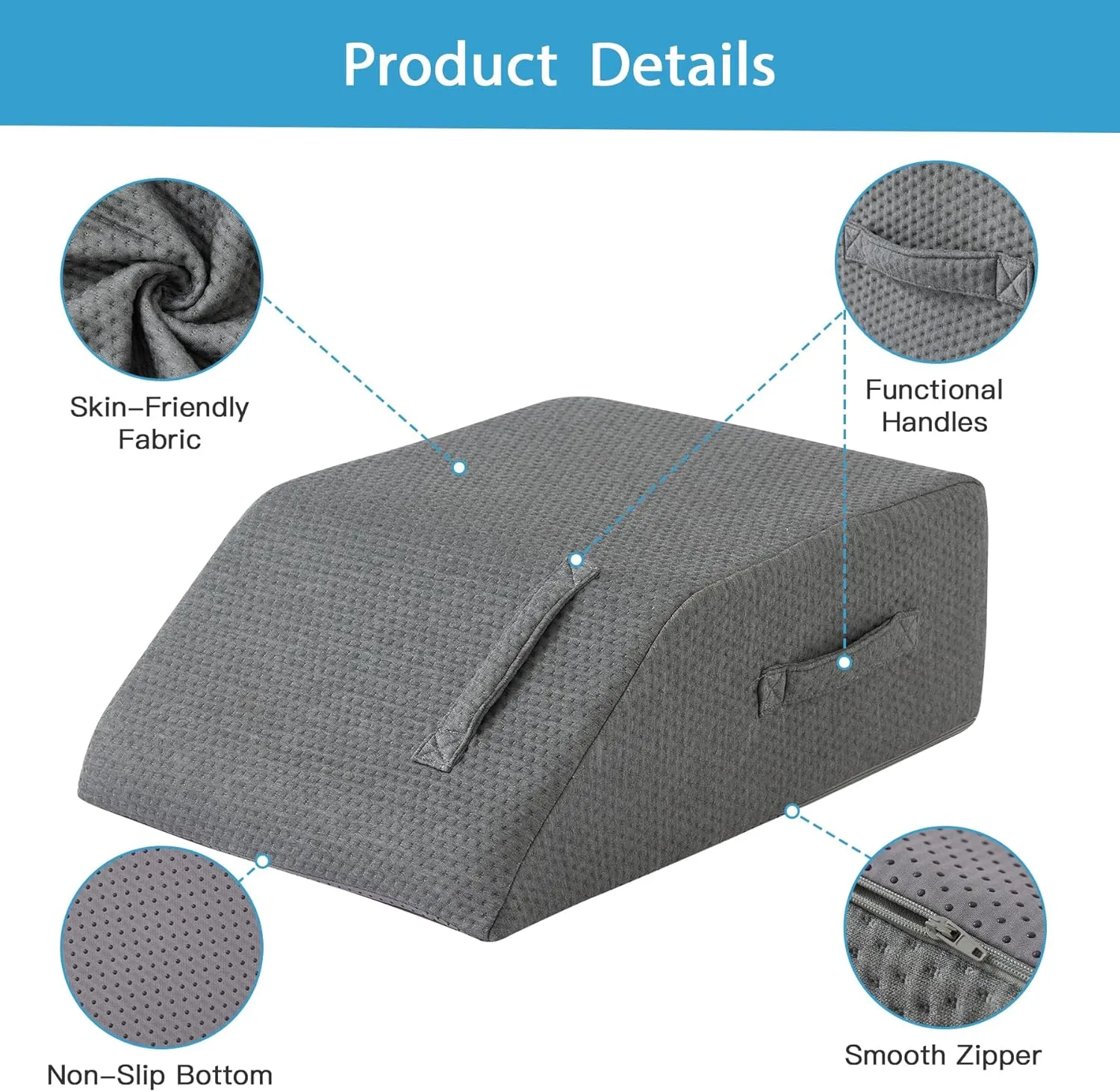 Leg Pillow Elevation Blood Circulation, Leg Wedge for Elevation for Swelling, Leg Elevating Pillow for After Surgery, Memory Foam Foot Knee Pillow for Back Sleeping 23.6×16.8×8 Inch Dark Grey