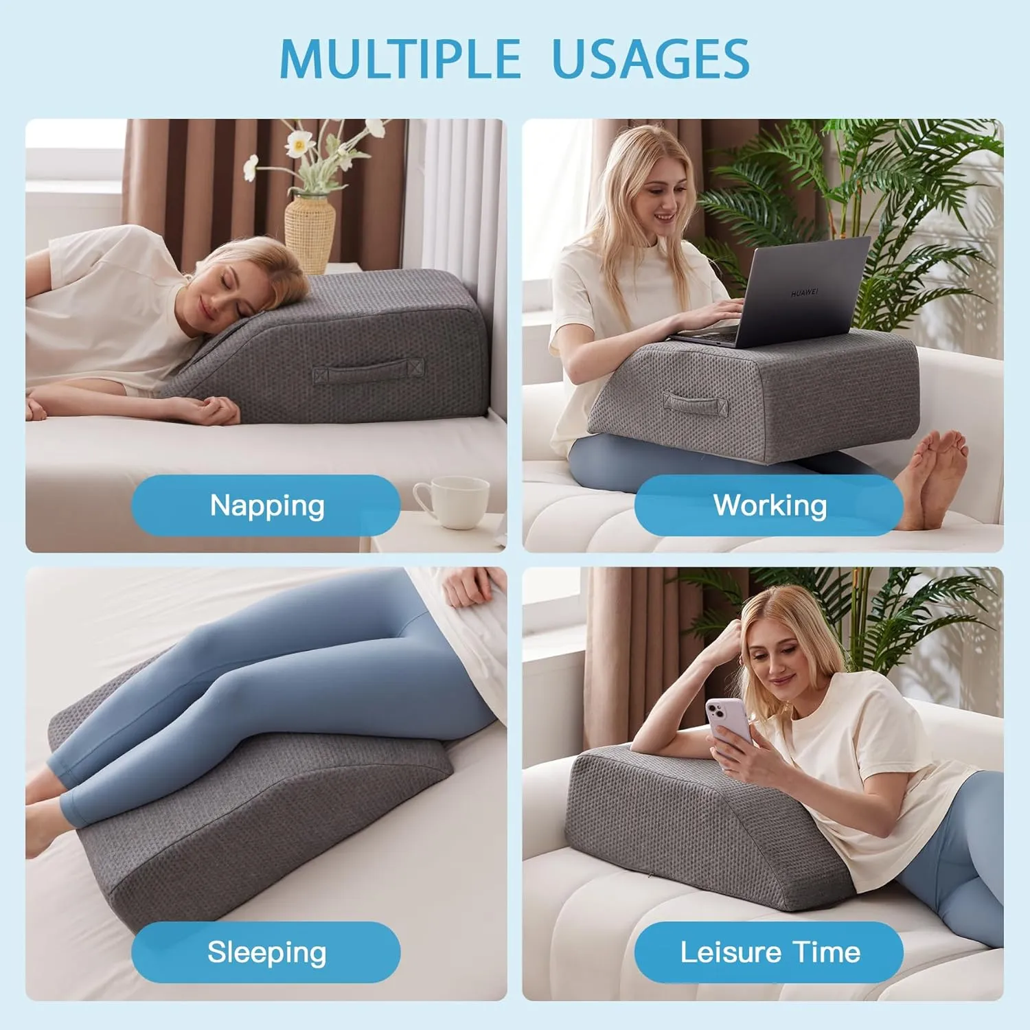 Leg Pillow Elevation Blood Circulation, Leg Wedge for Elevation for Swelling, Leg Elevating Pillow for After Surgery, Memory Foam Foot Knee Pillow for Back Sleeping 23.6×16.8×8 Inch Dark Grey