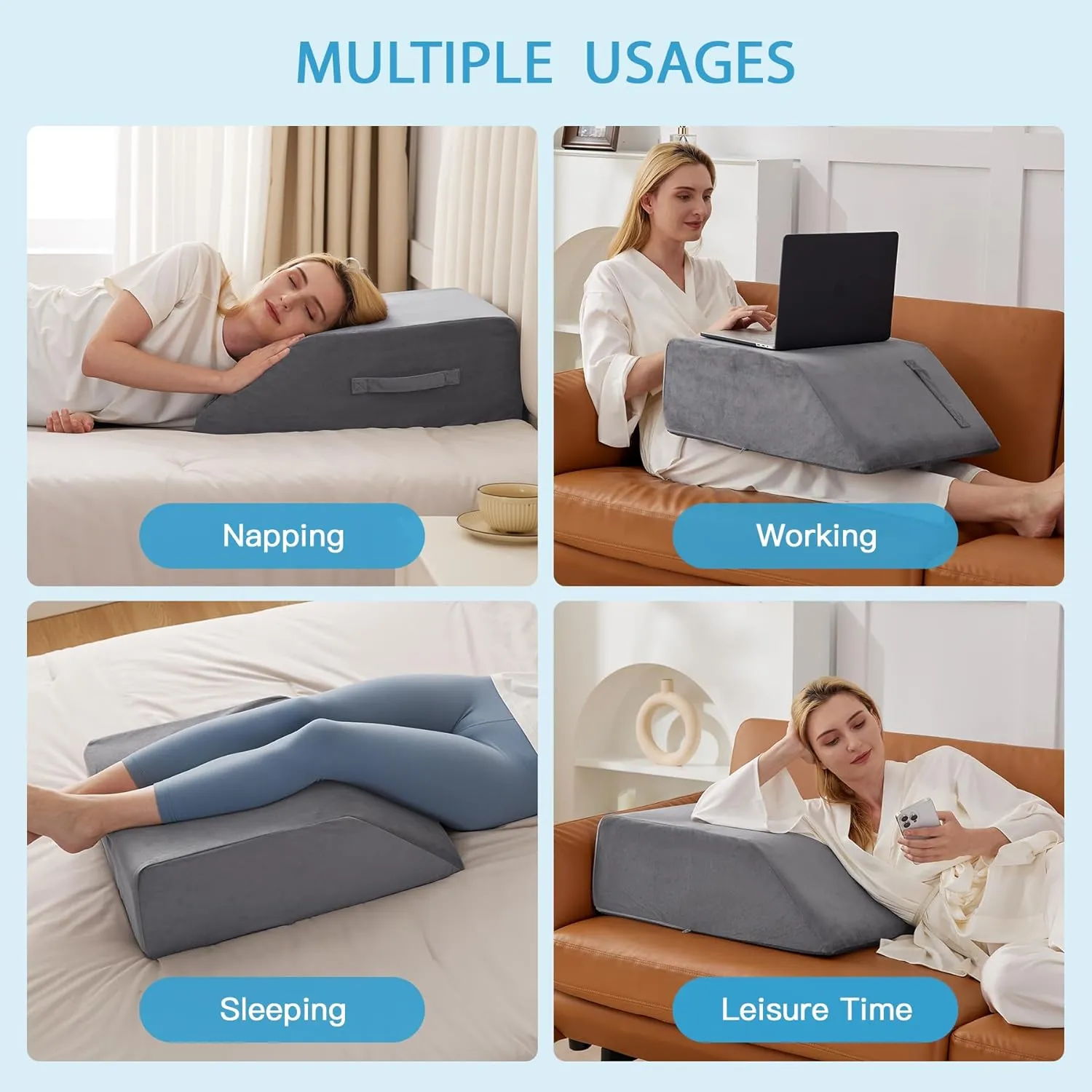 Leg Pillow Elevation Blood Circulation, Leg Wedge for Elevation for Swelling, Leg Elevating Pillow for After Surgery Memory Foam Foot Knee Pillow for Back Sleeping 23.6×16.8×8 Inch Short Plush