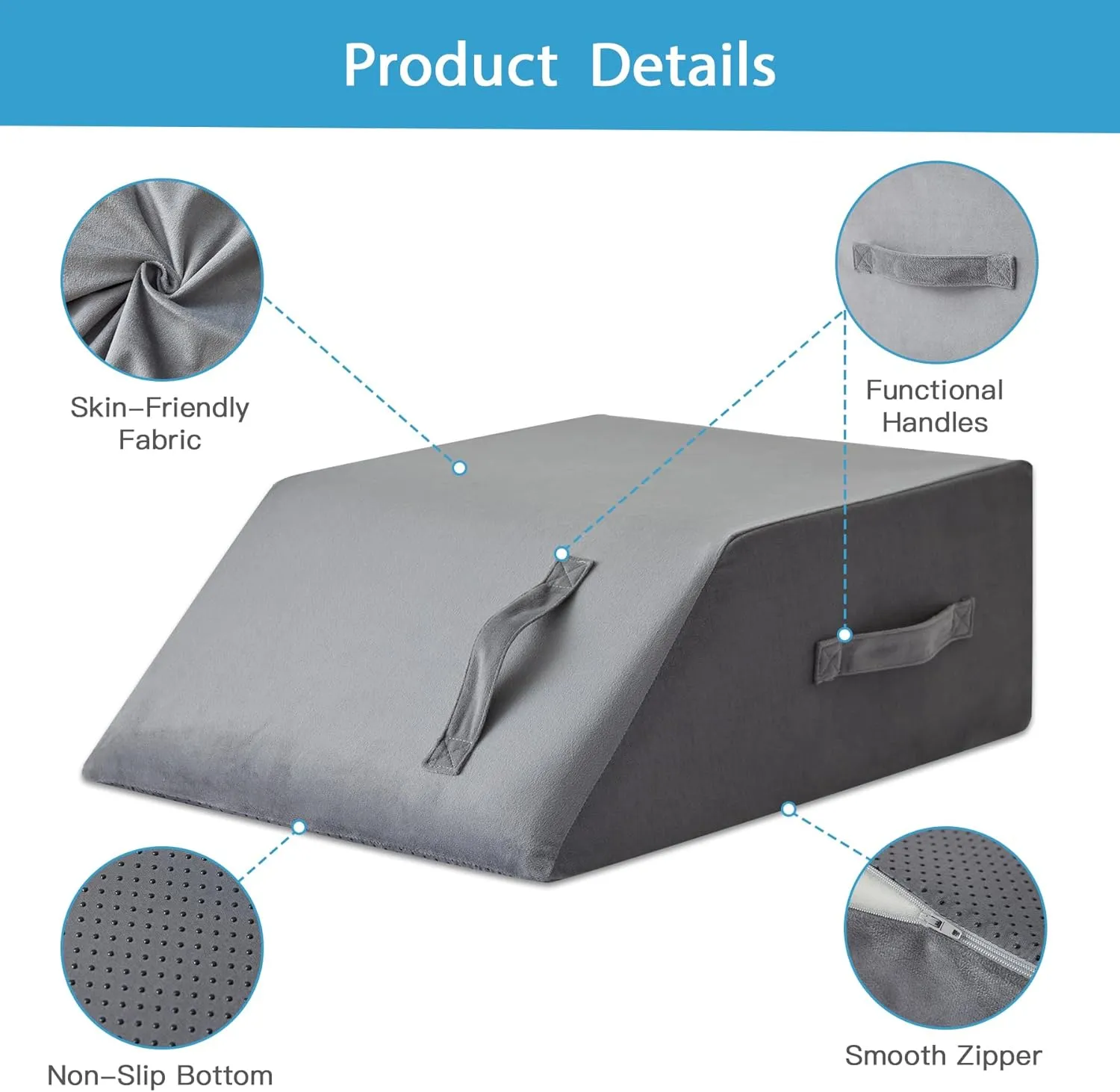 Leg Pillow Elevation Blood Circulation, Leg Wedge for Elevation for Swelling, Leg Elevating Pillow for After Surgery Memory Foam Foot Knee Pillow for Back Sleeping 23.6×16.8×8 Inch Short Plush