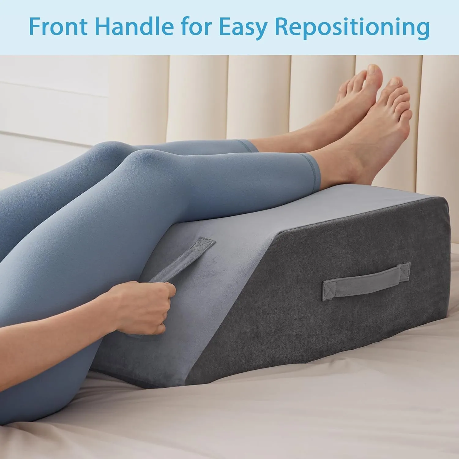 Leg Pillow Elevation Blood Circulation, Leg Wedge for Elevation for Swelling, Leg Elevating Pillow for After Surgery Memory Foam Foot Knee Pillow for Back Sleeping 23.6×16.8×8 Inch Short Plush