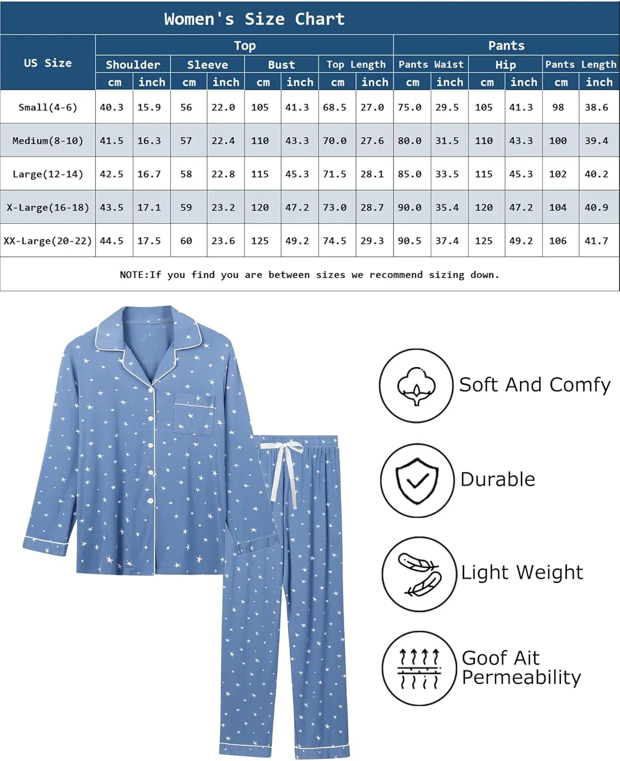 Leikar Button Up Pajama Set For Women Long Sleeve Shirt And Pajama Pants Soft Pjs Lounge Sets