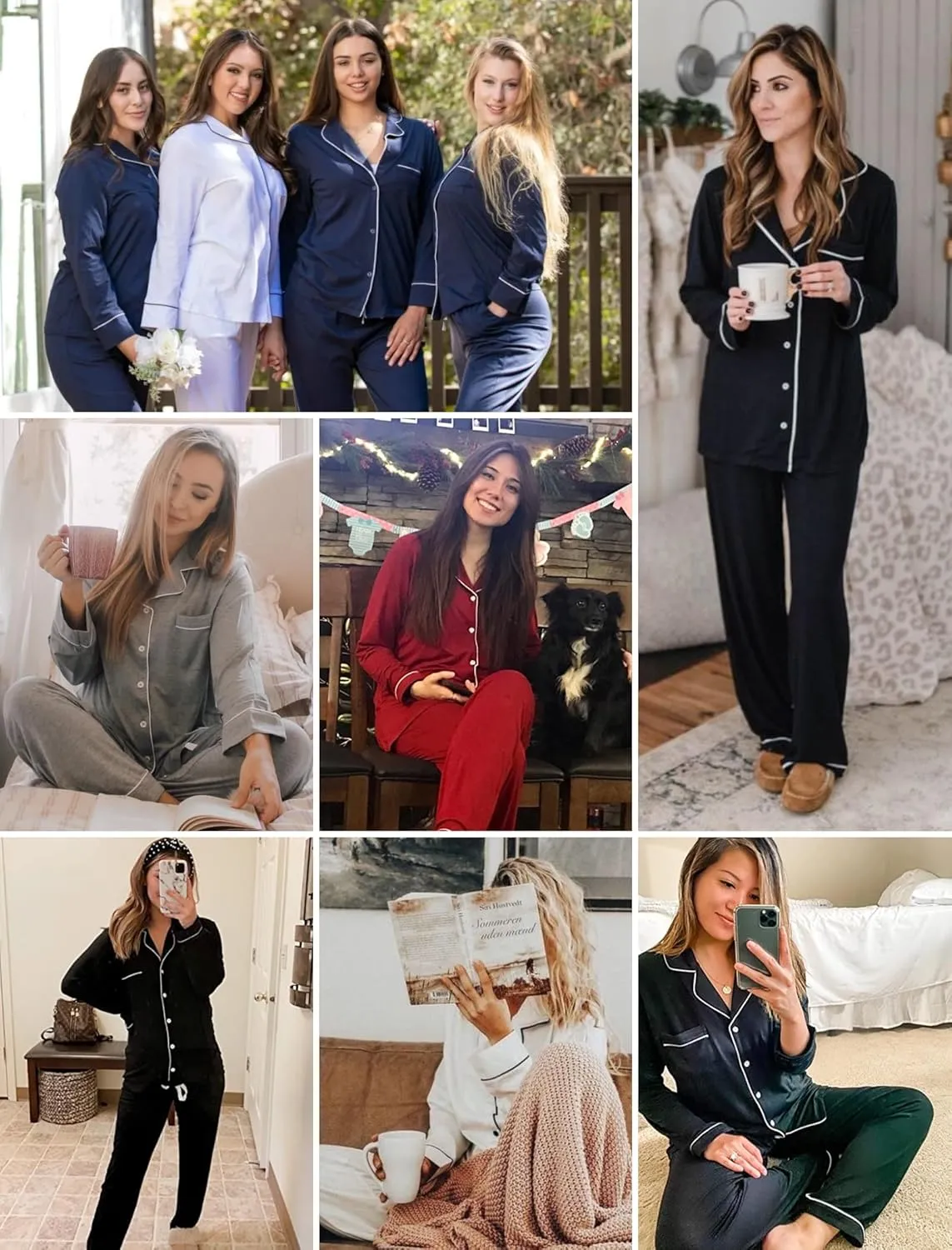 Leikar Button Up Pajama Set For Women Long Sleeve Shirt And Pajama Pants Soft Pjs Lounge Sets