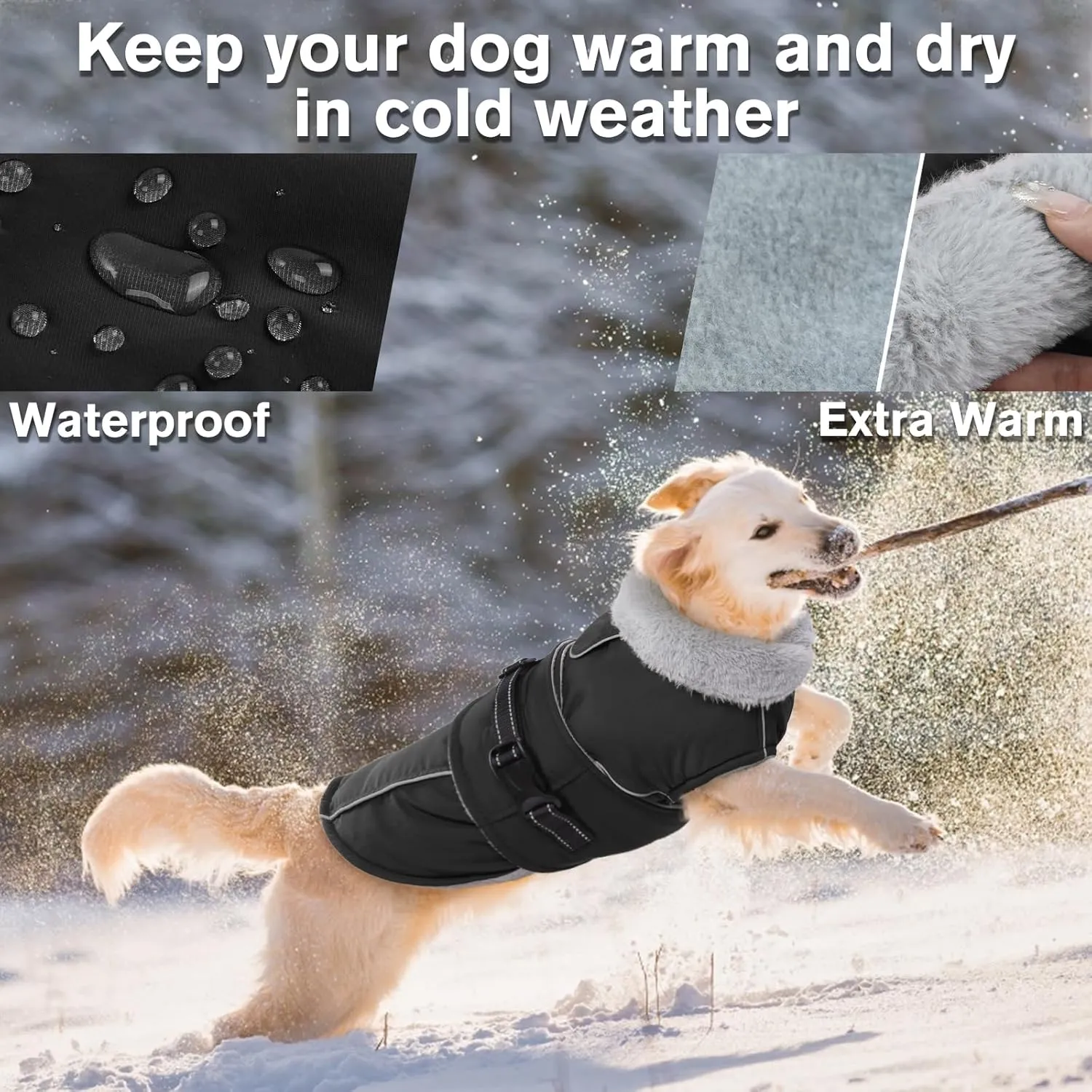 Lelepet Warm Dog Coat Reflective Dog Fleece Vest Waterproof Jacket Windproof Winter Cold Weather Coats with Adjustable Buckle Jackets for Dogs, Black, M