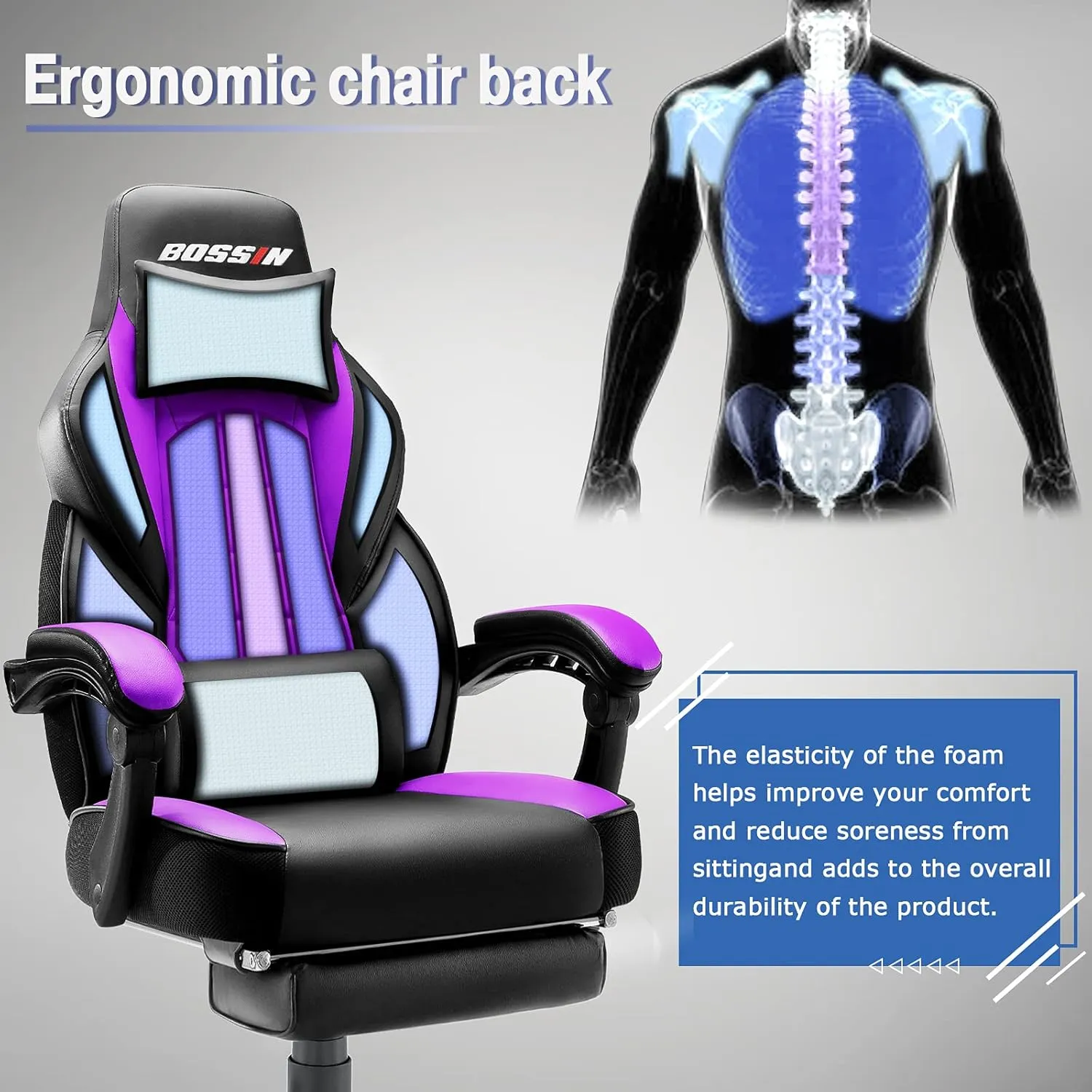 LEMBERI Gaming Chairs for Adults,Ergonomic Video Game Chairs with footrest,Big and Tall Gaming Chair 400lb Weight Capacity, Racing Style Gaming Computer Gamer Chair with Headrest and Lumbar Support