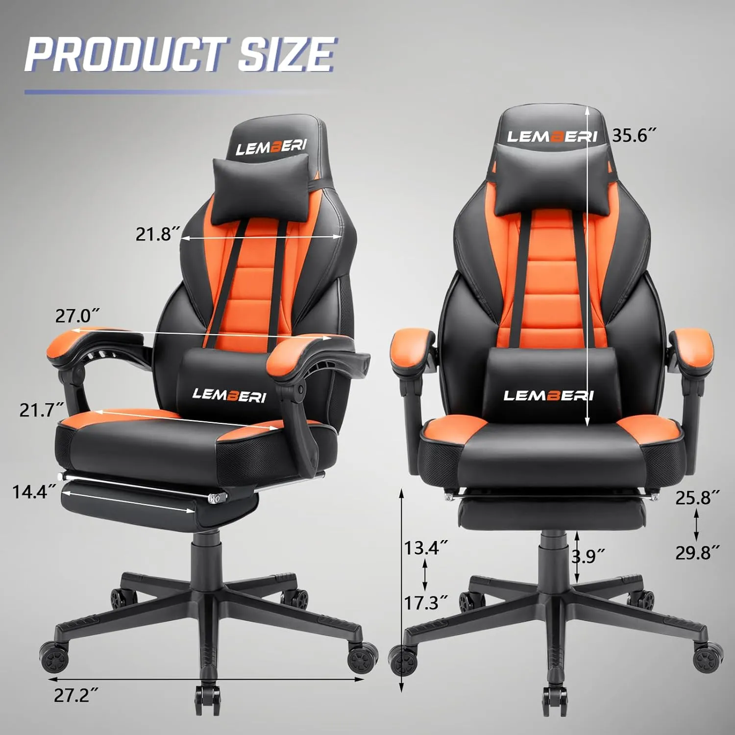 LEMBERI Gaming Chairs with Footrest,Ergonomic Video Game Chairs for Adults,Big and Tall Gaming Chair 400lb Weight Capacity, Racing Style Gaming Computer Gamer Chair with Headrest and Lumbar Support