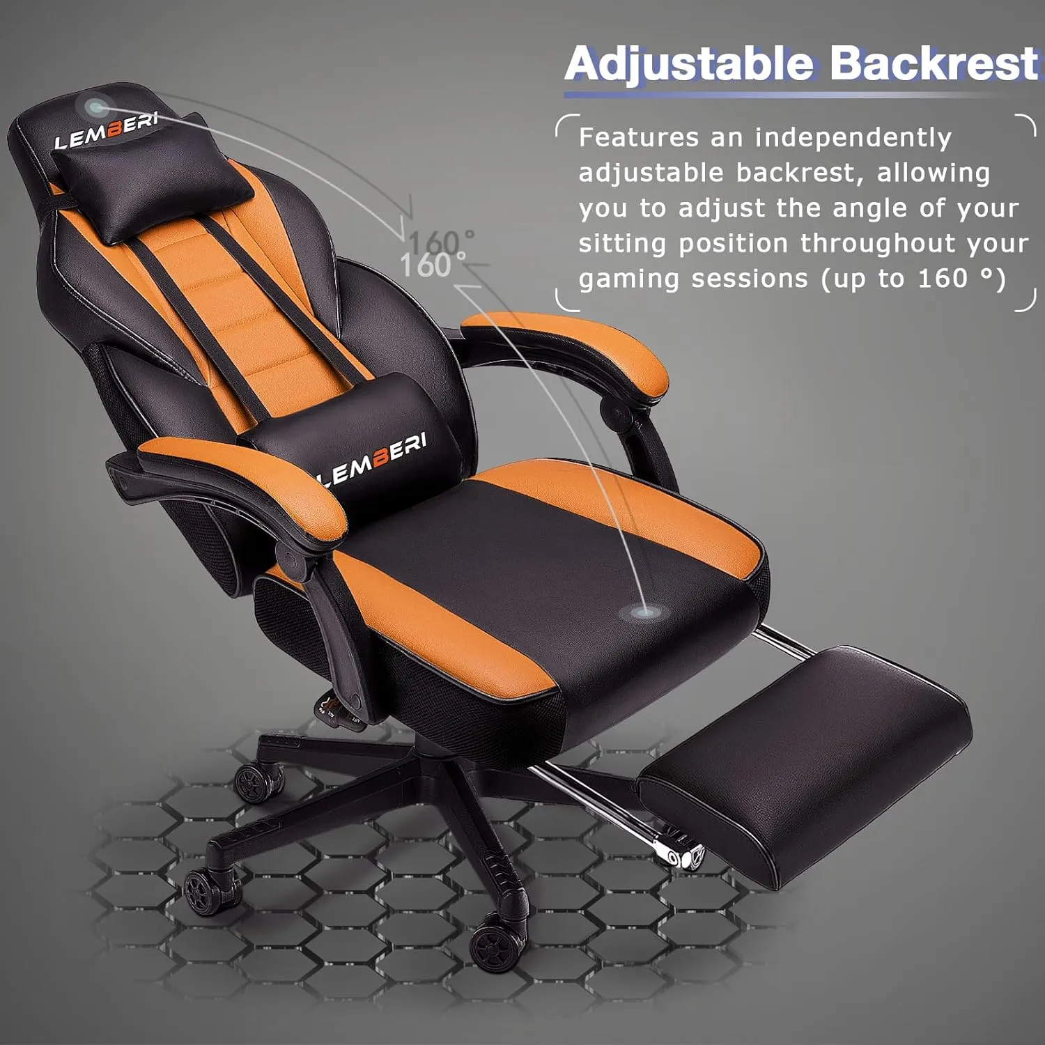 LEMBERI Gaming Chairs with Footrest,Ergonomic Video Game Chairs for Adults,Big and Tall Gaming Chair 400lb Weight Capacity, Racing Style Gaming Computer Gamer Chair with Headrest and Lumbar Support