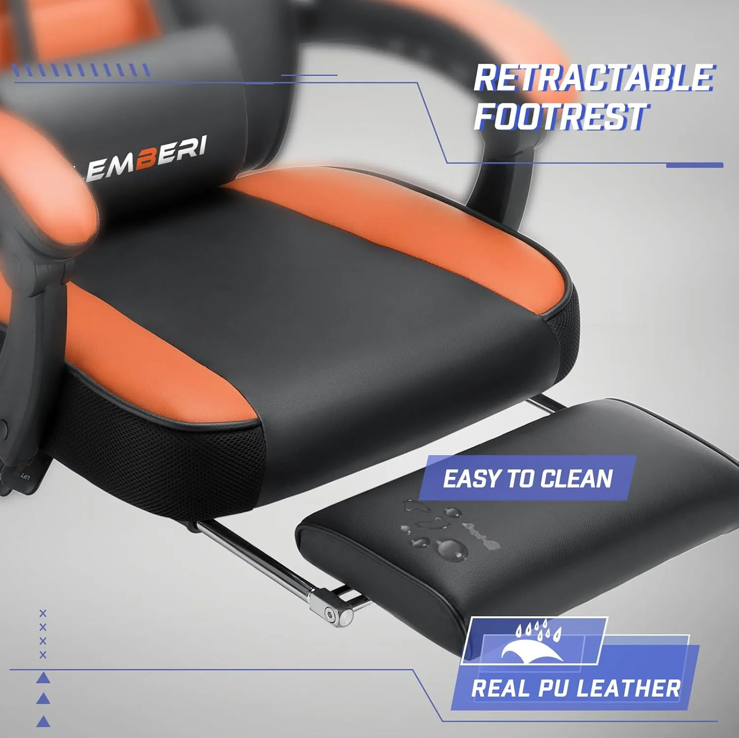 LEMBERI Gaming Chairs with Footrest,Ergonomic Video Game Chairs for Adults,Big and Tall Gaming Chair 400lb Weight Capacity, Racing Style Gaming Computer Gamer Chair with Headrest and Lumbar Support