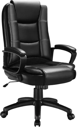 LEMBERI Office Desk Chair, Big and Tall Managerial Executive Chair, High Back Computer Chair, Ergonomic Adjustable Height PU Leather Chairs with Cushions Armrest for Long Time Sitting (Black)