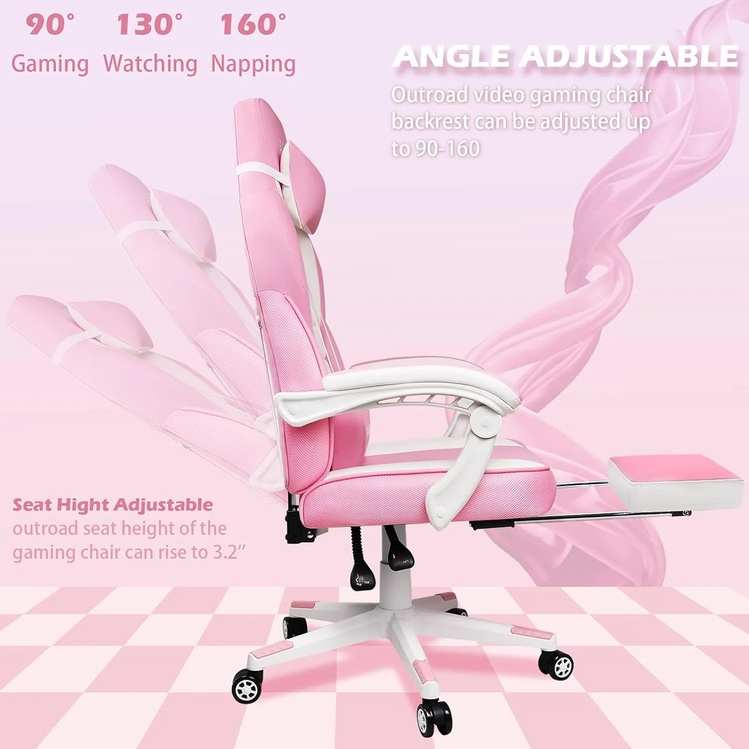 LEMBERI Pink Gaming Chair with footrest, Kawaii Cute Pink Gamer Chair for Girl,Girls Video Game Chairs,Computer Gaming Chair with Headrest and Lumbar Support