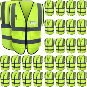 Leumoi 30 Pack Reflective Safety Vest with Pockets and Zipper High Visibility Vest for Women Men Work