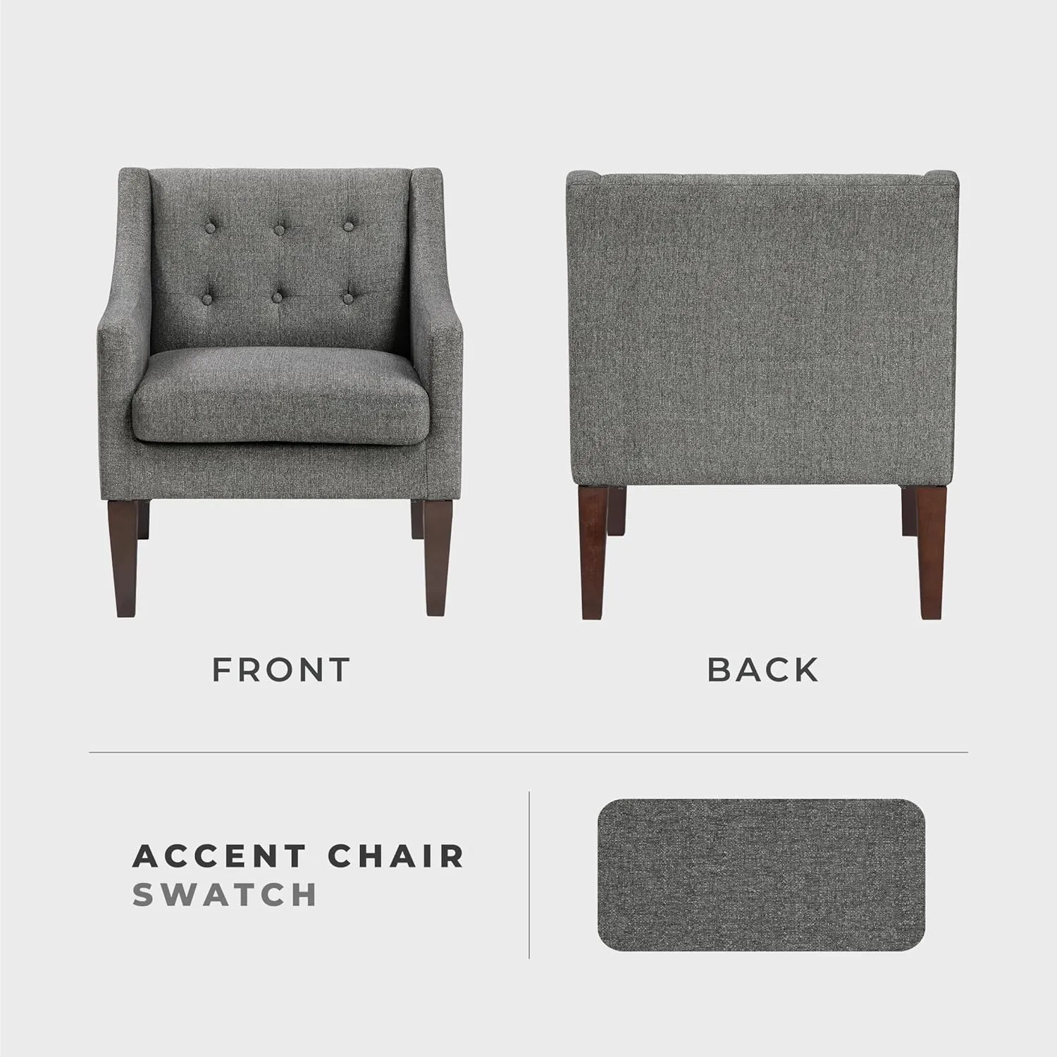 Lexicon Living Room Accent Chair, Textured Fabric Upholstered Arm Chair with Button Tufted Back, Sloped Arms and Wooden Legs, Dark Gray