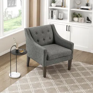 Lexicon Living Room Accent Chair, Textured Fabric Upholstered Arm Chair with Button Tufted Back, Sloped Arms and Wooden Legs, Dark Gray