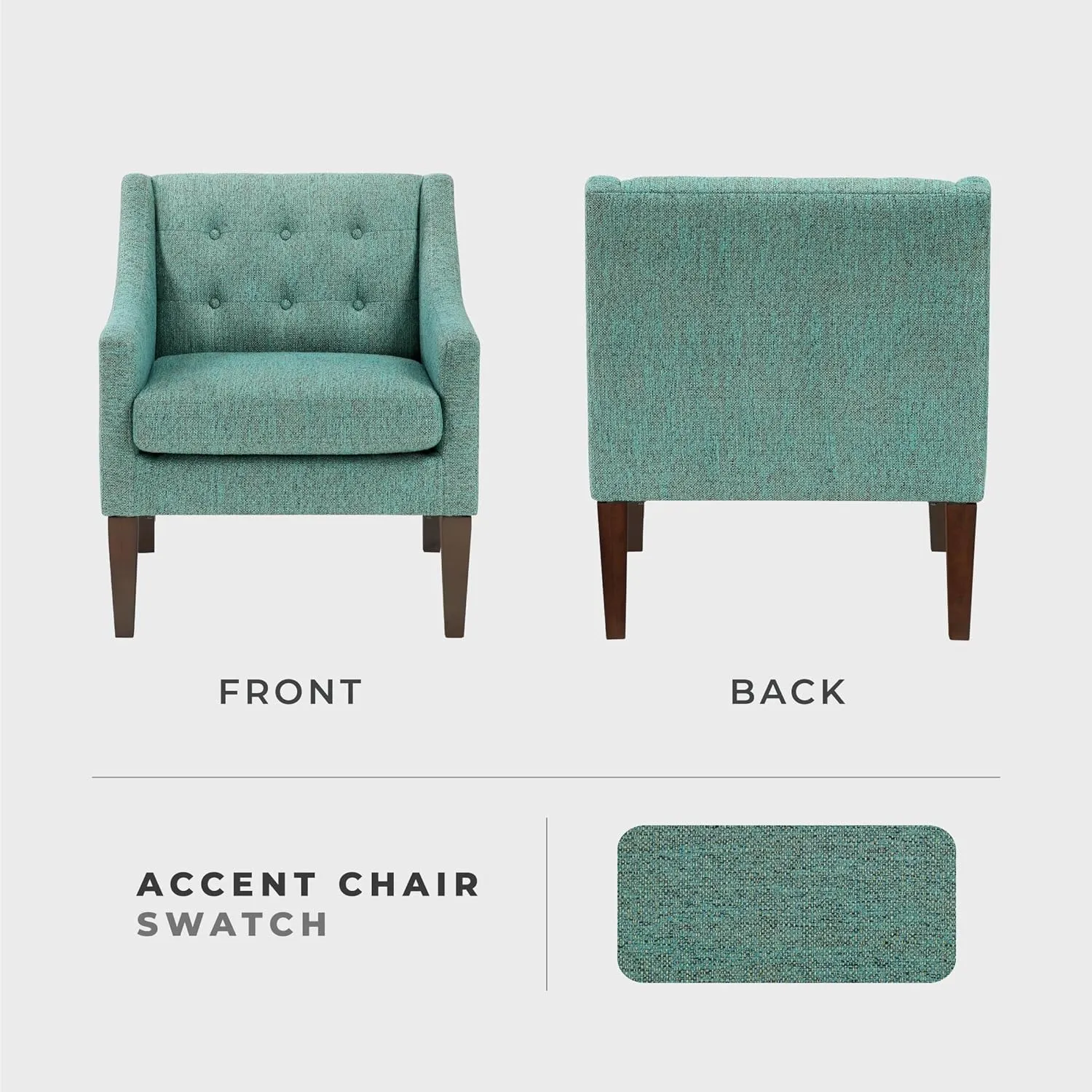 Lexicon Living Room Accent Chair, Textured Fabric Upholstered Arm Chair with Button Tufted Back, Sloped Arms and Wooden Legs, Green