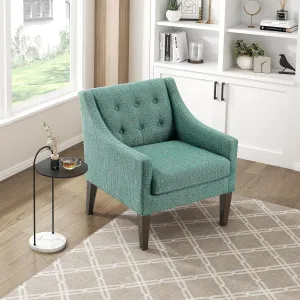 Lexicon Living Room Accent Chair, Textured Fabric Upholstered Arm Chair with Button Tufted Back, Sloped Arms and Wooden Legs, Green