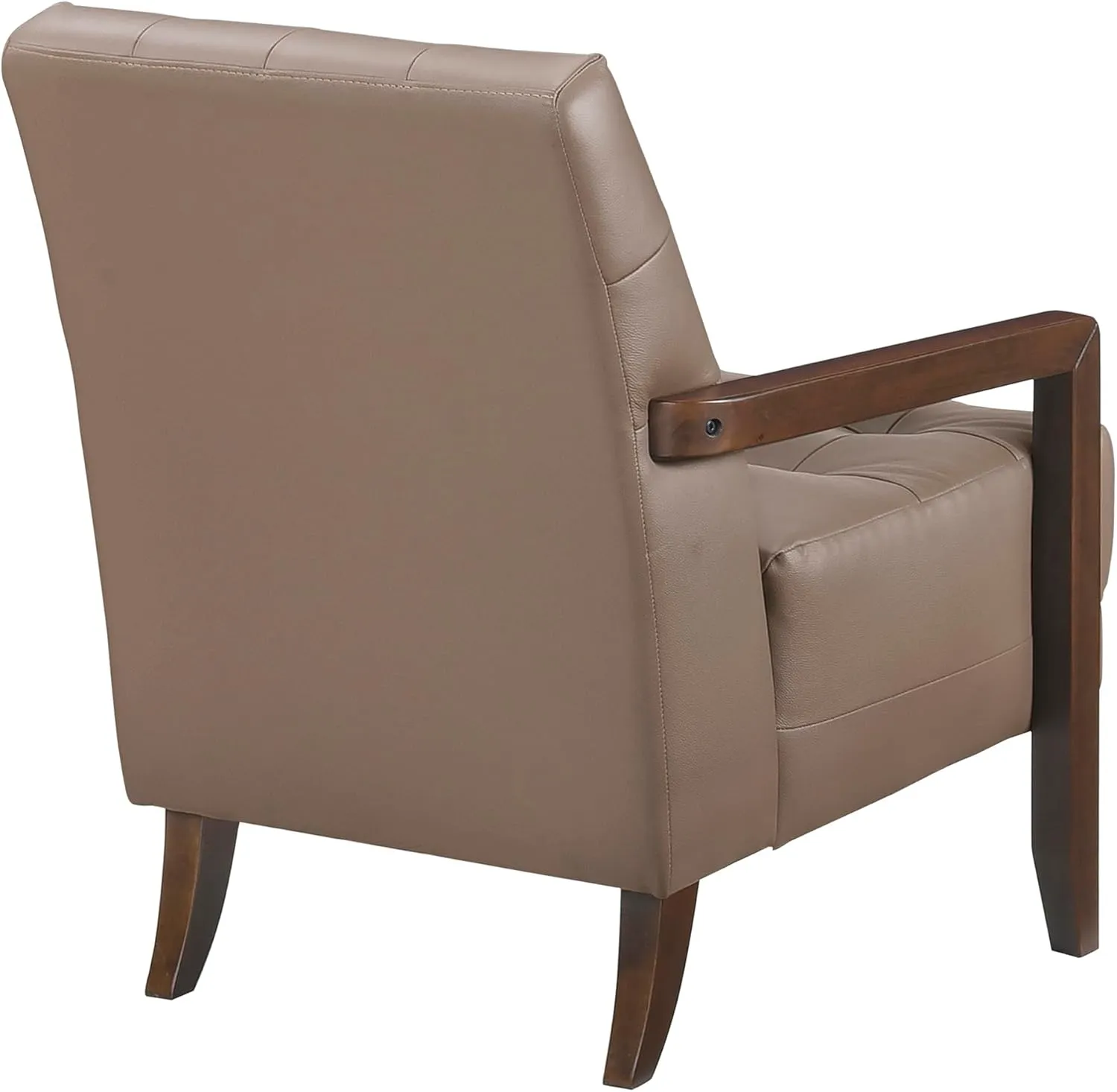 Lexicon Modern Accent Chair, Luxury Genuine Leather Living Room Chair with Tufted Cushions, Solid Wood Frame and Arm Rest, Comfy Upholstered Single Seat for Bedroom/Reading/Office, Brown