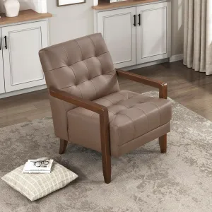 Lexicon Modern Accent Chair, Luxury Genuine Leather Living Room Chair with Tufted Cushions, Solid Wood Frame and Arm Rest, Comfy Upholstered Single Seat for Bedroom/Reading/Office, Brown