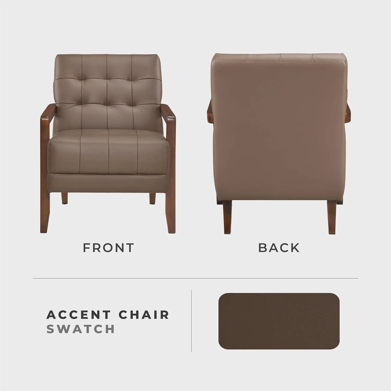 Lexicon Modern Accent Chair, Luxury Genuine Leather Living Room Chair with Tufted Cushions, Solid Wood Frame and Arm Rest, Comfy Upholstered Single Seat for Bedroom/Reading/Office, Brown