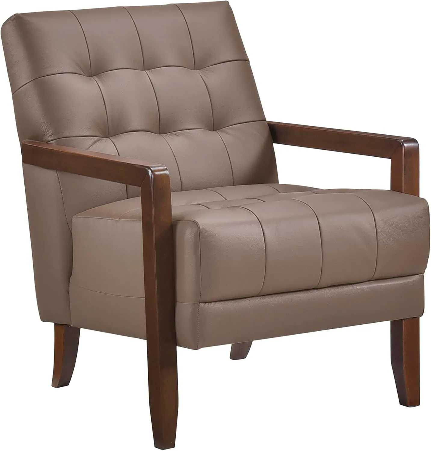 Lexicon Modern Accent Chair, Luxury Genuine Leather Living Room Chair with Tufted Cushions, Solid Wood Frame and Arm Rest, Comfy Upholstered Single Seat for Bedroom/Reading/Office, Brown
