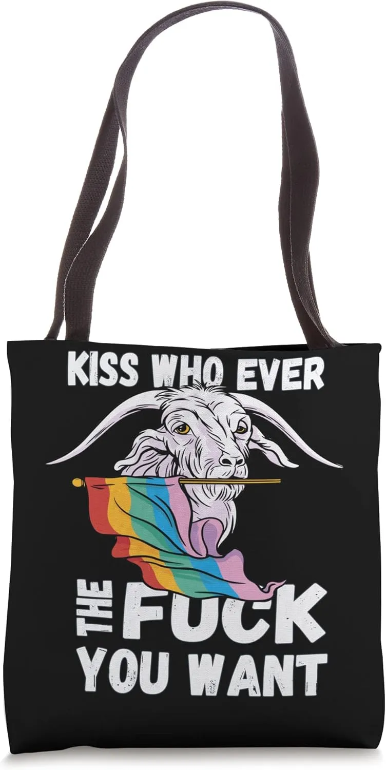 LGBTQ Gay Pride Rainbow Kiss Whoever You Want Saying Tote Bag