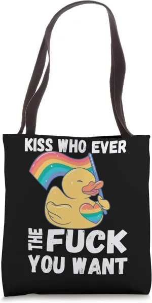 LGBTQ Gay Pride Rainbow Kiss Whoever You Want Saying Tote Bag