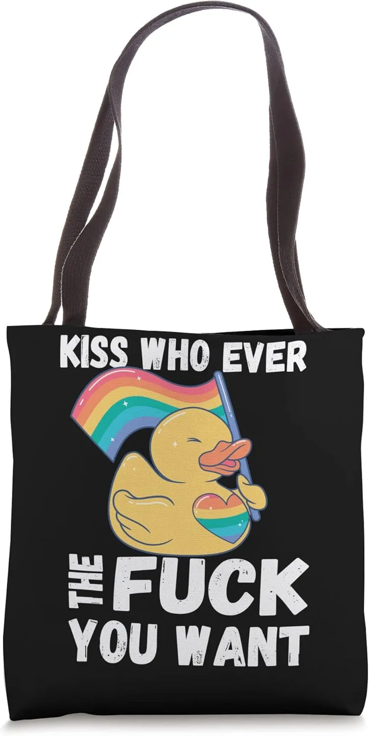 LGBTQ Gay Pride Rainbow Kiss Whoever You Want Saying Tote Bag