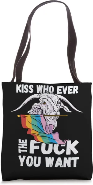 LGBTQ Gay Pride Rainbow Kiss Whoever You Want Saying Tote Bag